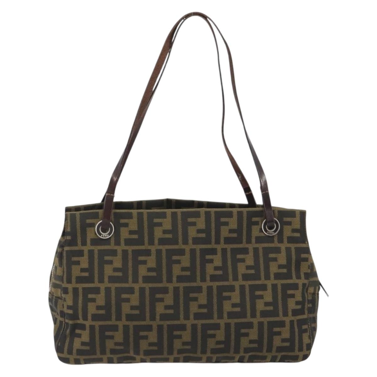 FENDI Zucca Canvas Tote Bag Brown Silver Auth 191803A