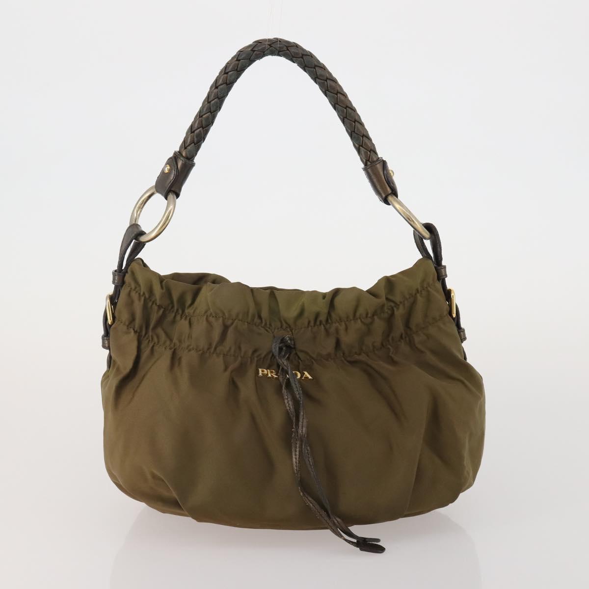 PRADA Boston Bag Hand Bag Nylon 3 Set Khaki Blue Auth 191805