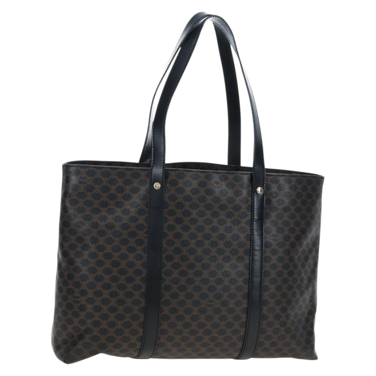 CELINE Macadam Canvas Hand Bag PVC Leather Black Gold Auth 191811V