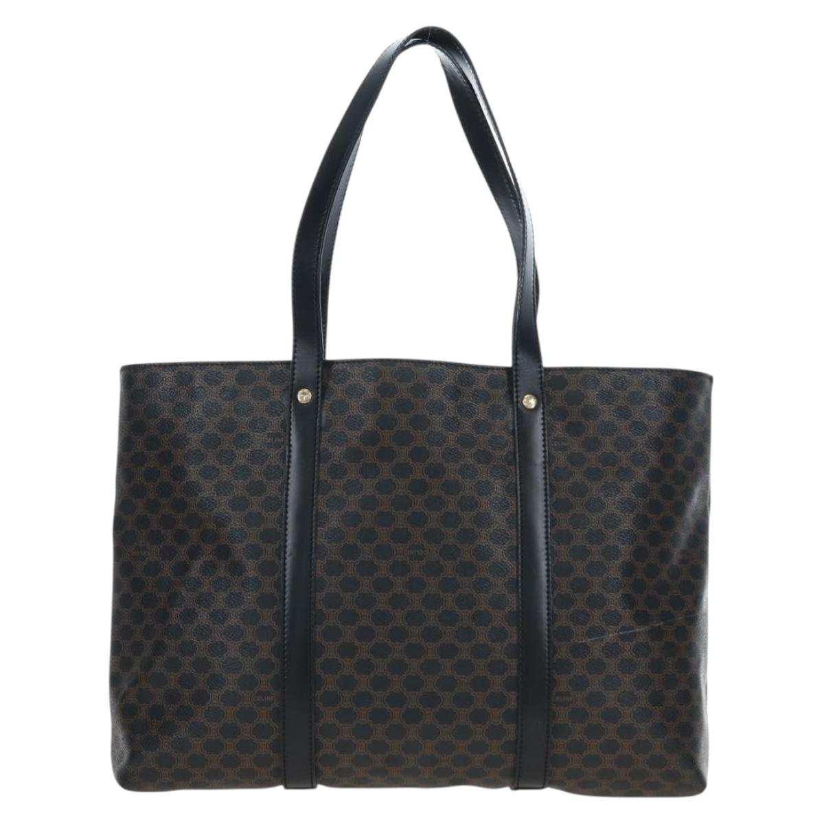 CELINE Macadam Canvas Hand Bag PVC Leather Black Gold Auth 191811V