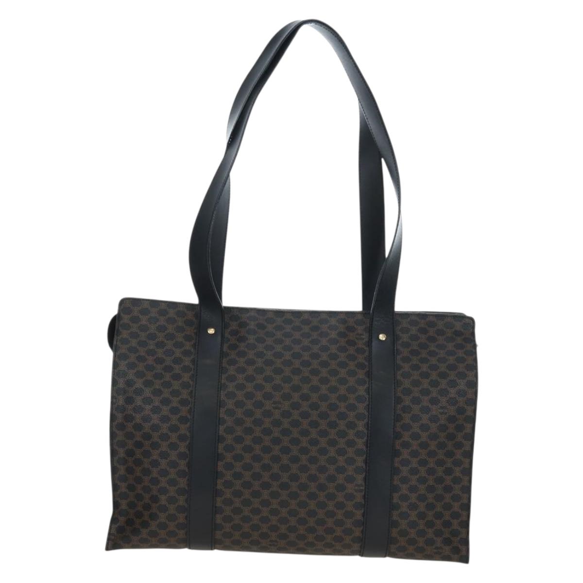 CELINE Macadam Canvas Tote Bag PVC Leather Black Gold Auth 191812V