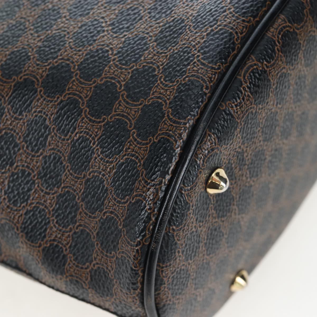 CELINE Macadam Canvas Hand Bag PVC Leather Black Gold Auth 191813V