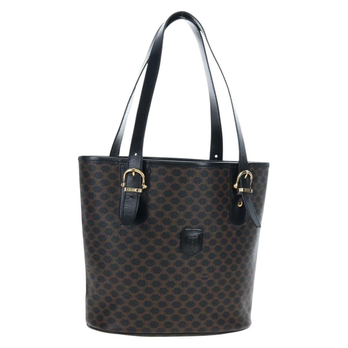 CELINE Macadam Canvas Hand Bag PVC Leather Black Gold Auth 191813V