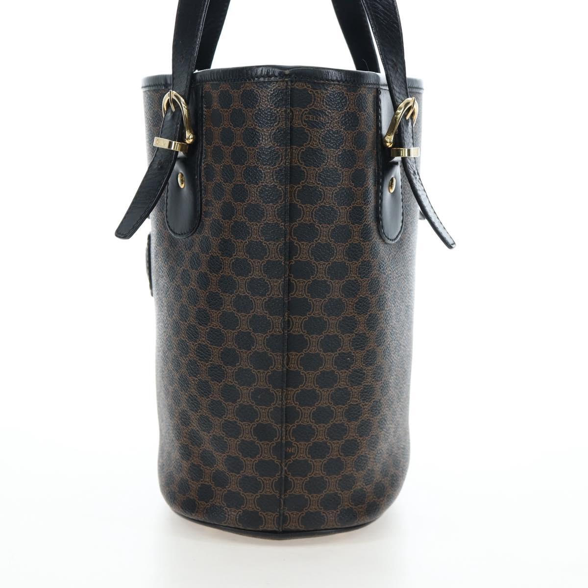 CELINE Macadam Canvas Hand Bag PVC Leather Black Gold Auth 191813V