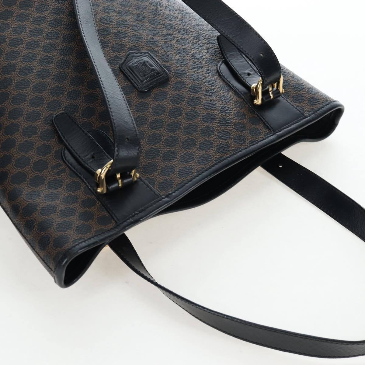 CELINE Macadam Canvas Hand Bag PVC Leather Black Gold Auth 191813V