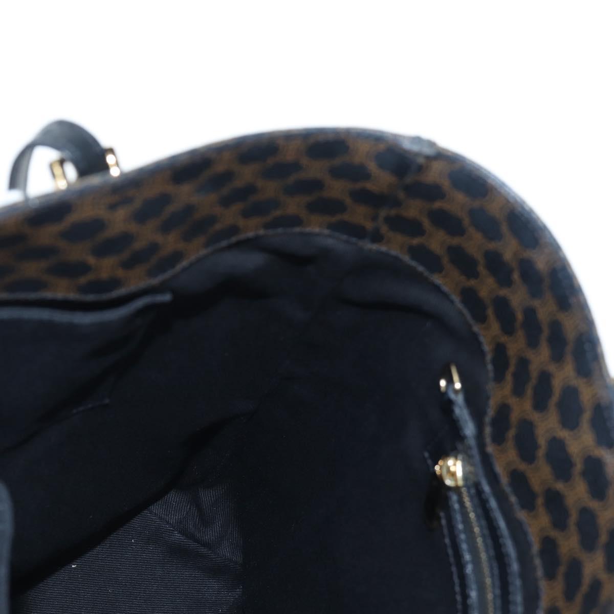 CELINE Macadam Canvas Tote Bag PVC Leather Black Gold Auth 191814V