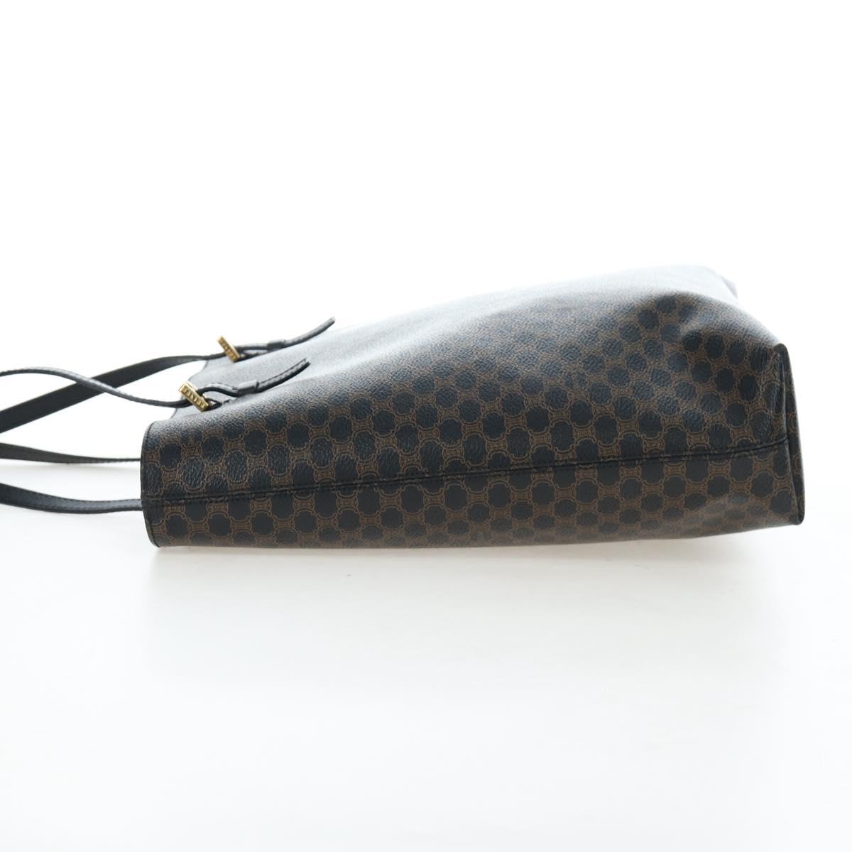 CELINE Macadam Canvas Tote Bag PVC Leather Black Gold Auth 191814V