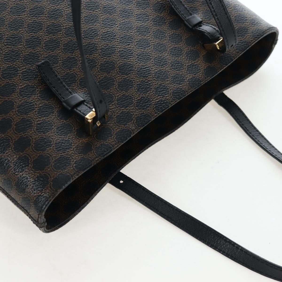 CELINE Macadam Canvas Tote Bag PVC Leather Black Gold Auth 191814V