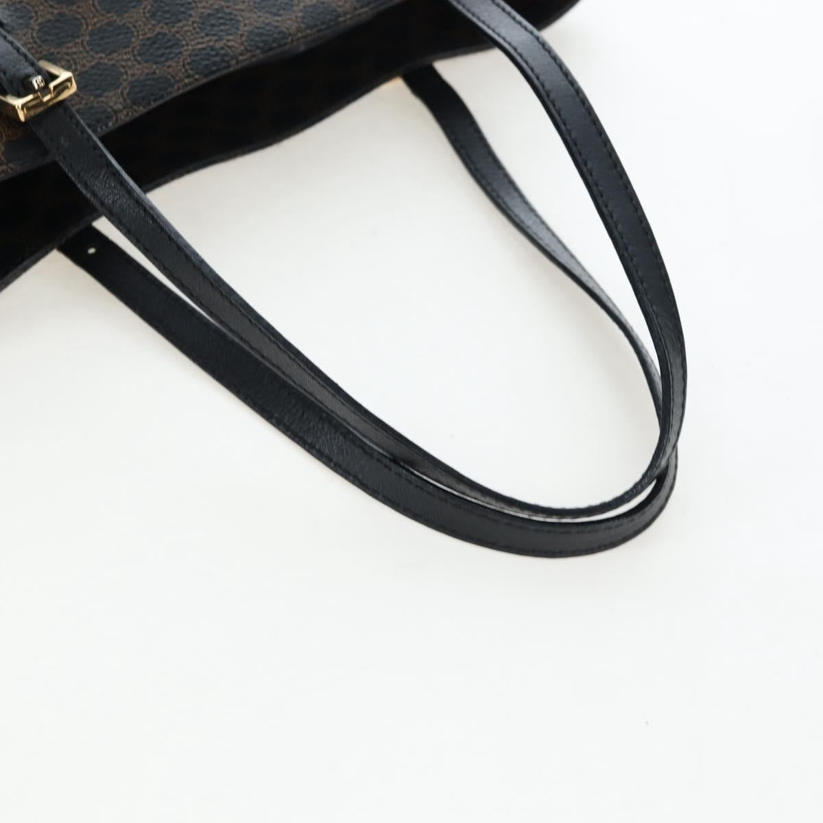 CELINE Macadam Canvas Tote Bag PVC Leather Black Gold Auth 191814V