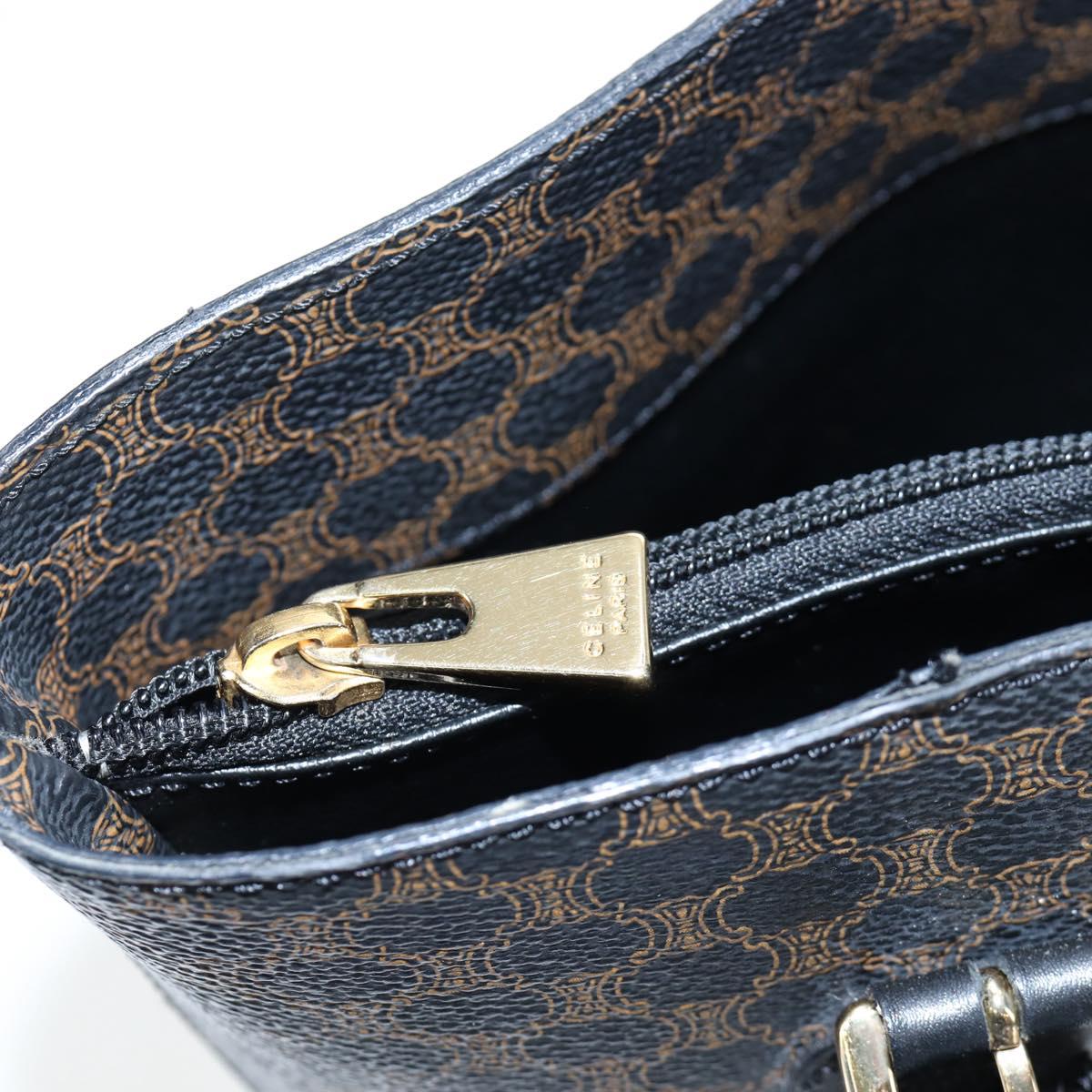 CELINE Macadam Canvas Tote Bag PVC Leather Black Gold Auth 191815V