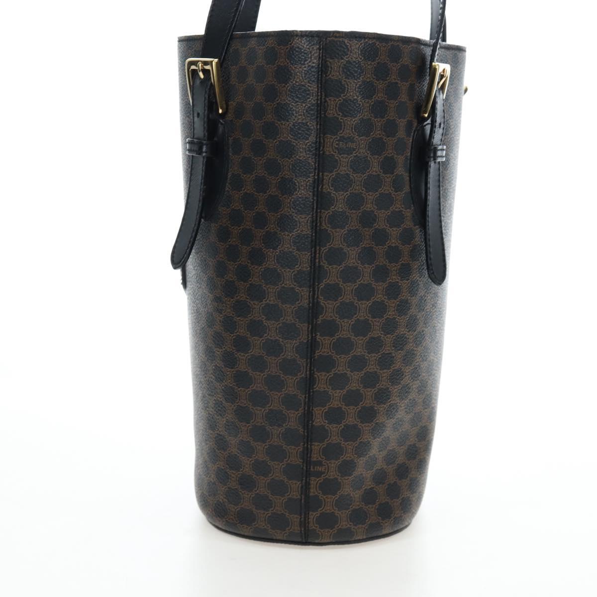 CELINE Macadam Canvas Tote Bag PVC Leather Black Gold Auth 191815V