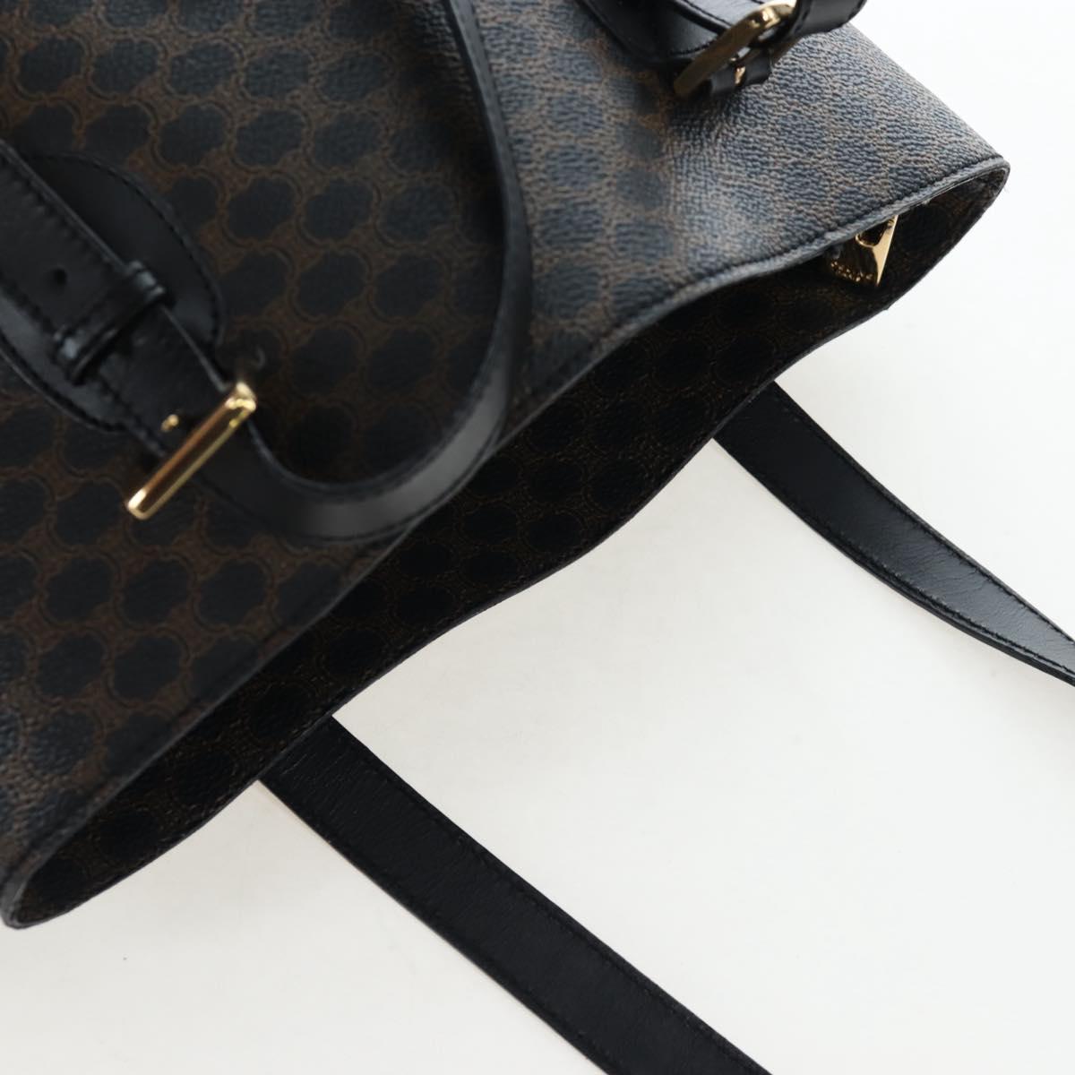 CELINE Macadam Canvas Tote Bag PVC Leather Black Gold Auth 191815V