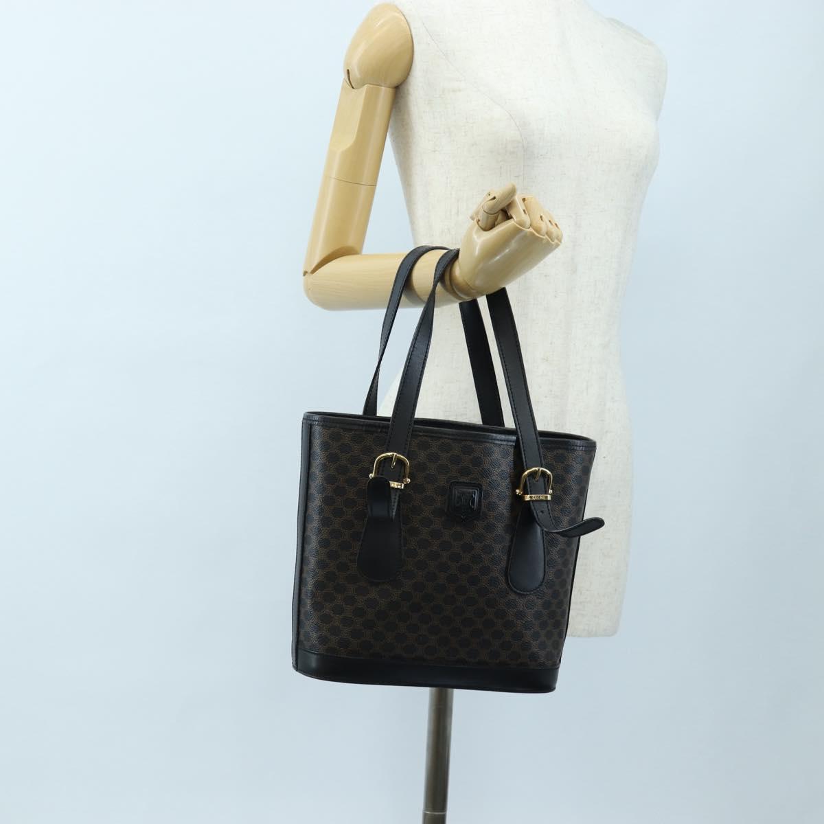 CELINE Macadam Canvas Hand Bag PVC Leather Black Gold Auth 191816V