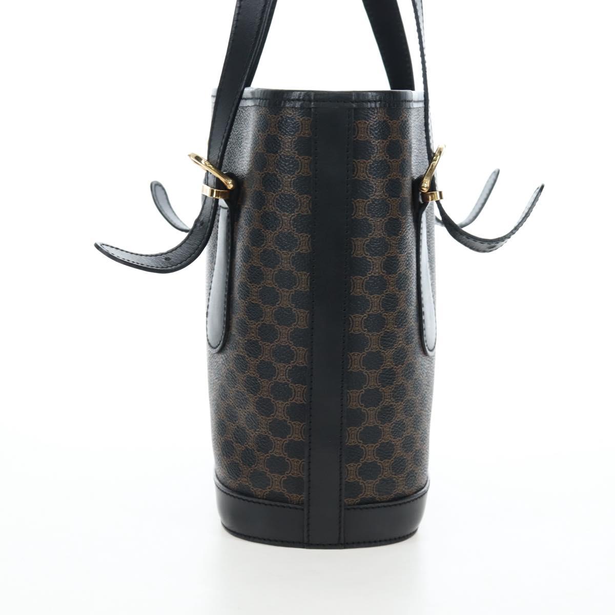 CELINE Macadam Canvas Hand Bag PVC Leather Black Gold Auth 191816V