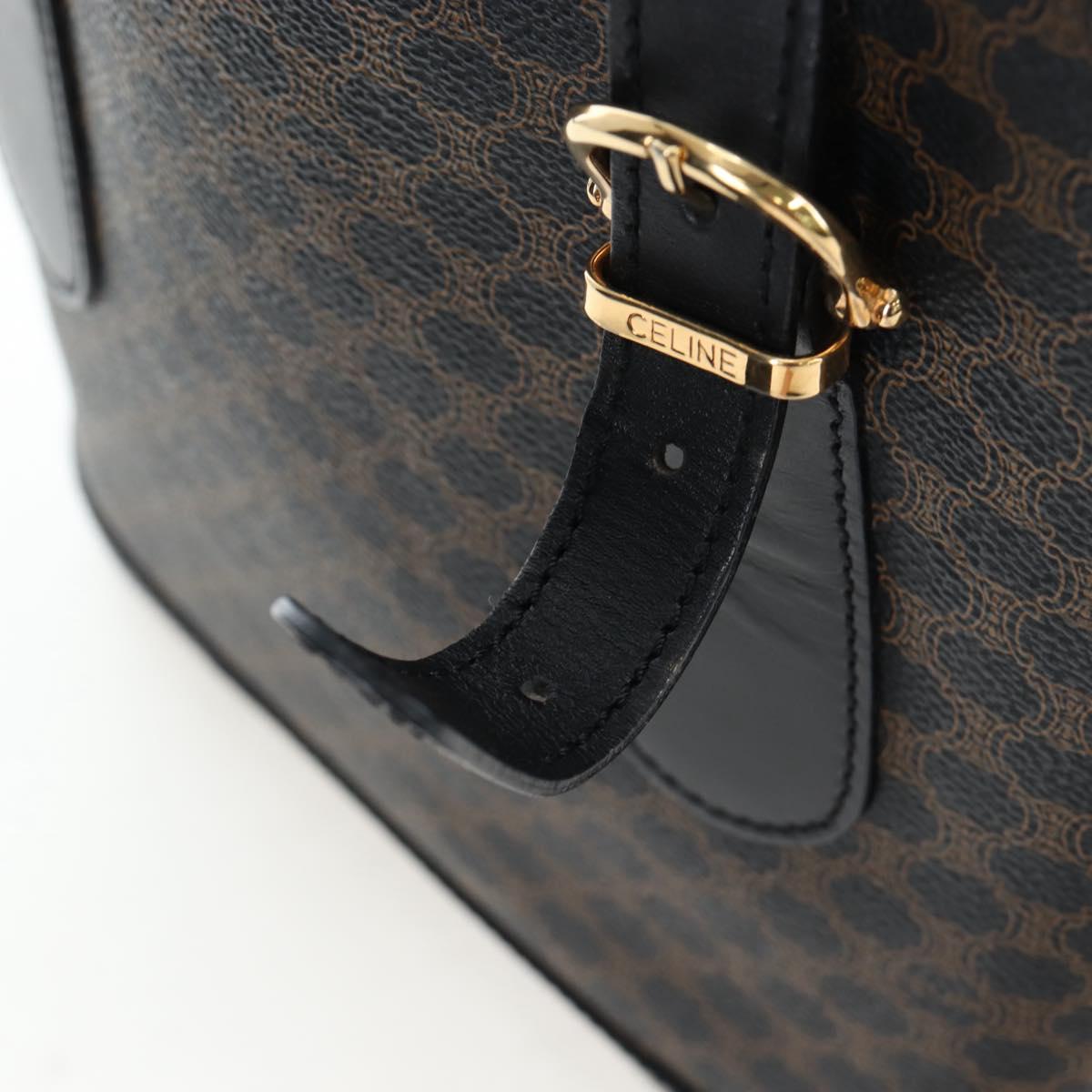 CELINE Macadam Canvas Hand Bag PVC Leather Black Gold Auth 191816V