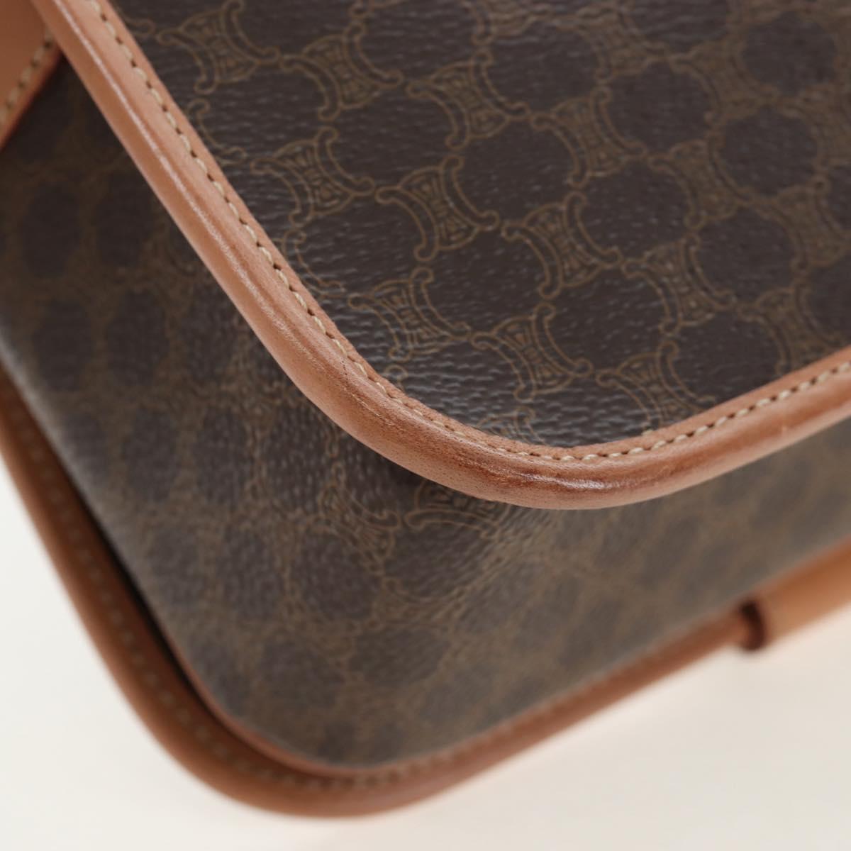 CELINE Macadam Canvas Shoulder Bag PVC Leather Brown Gold Auth 191817V