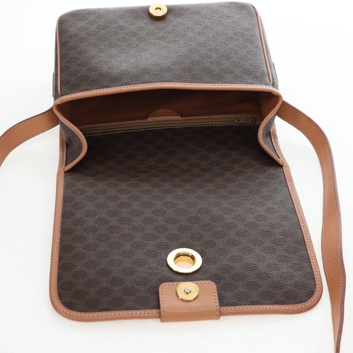 CELINE Macadam Canvas Shoulder Bag PVC Leather Brown Gold Auth 191817V