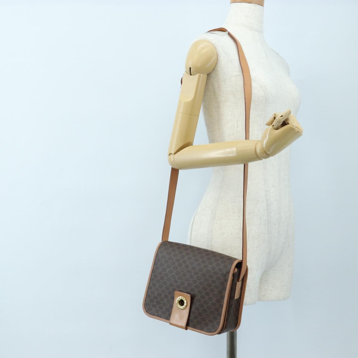 CELINE Macadam Canvas Shoulder Bag PVC Leather Brown Gold Auth 191817V