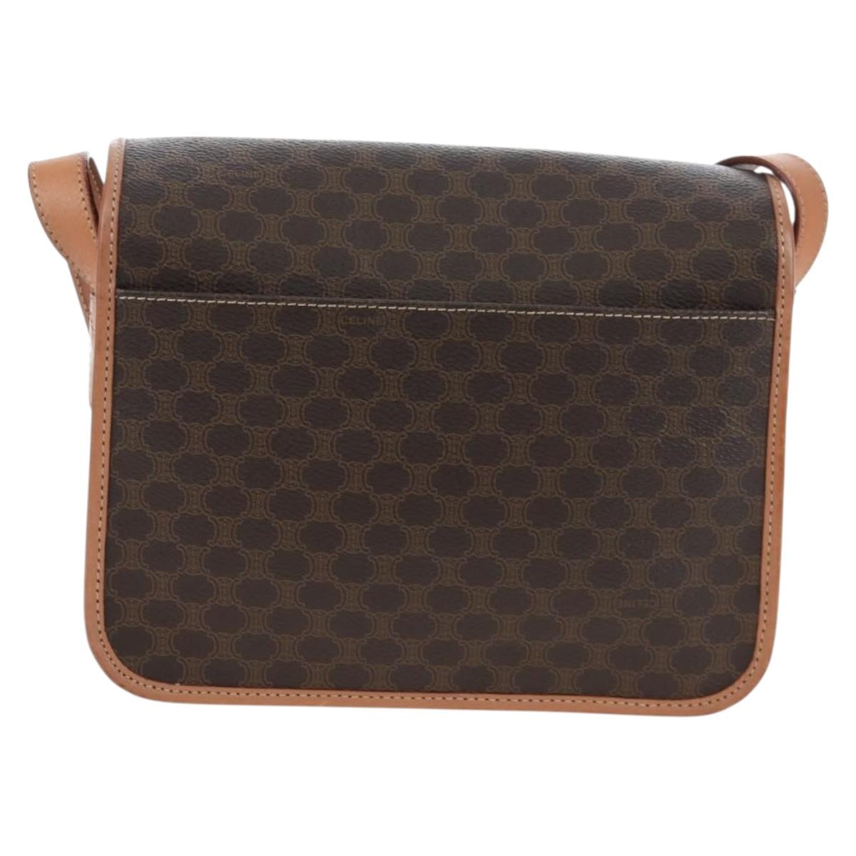 CELINE Macadam Canvas Shoulder Bag PVC Leather Brown Gold Auth 191817V