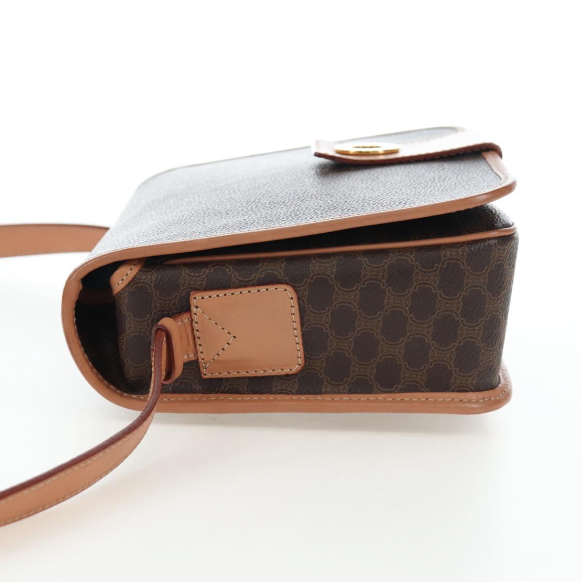 CELINE Macadam Canvas Shoulder Bag PVC Leather Brown Gold Auth 191817V