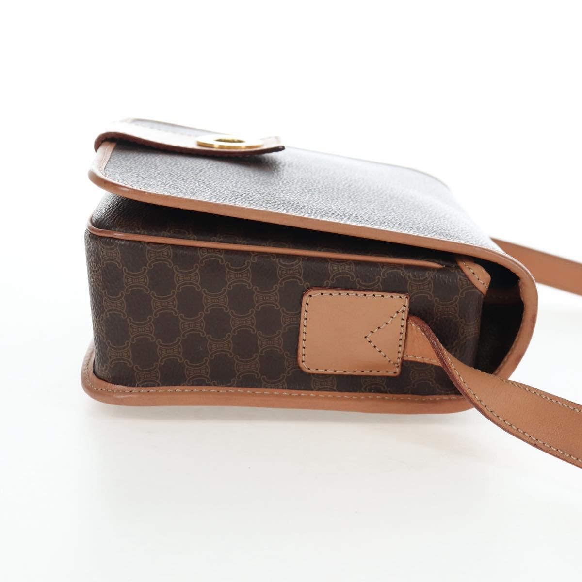 CELINE Macadam Canvas Shoulder Bag PVC Leather Brown Gold Auth 191817V