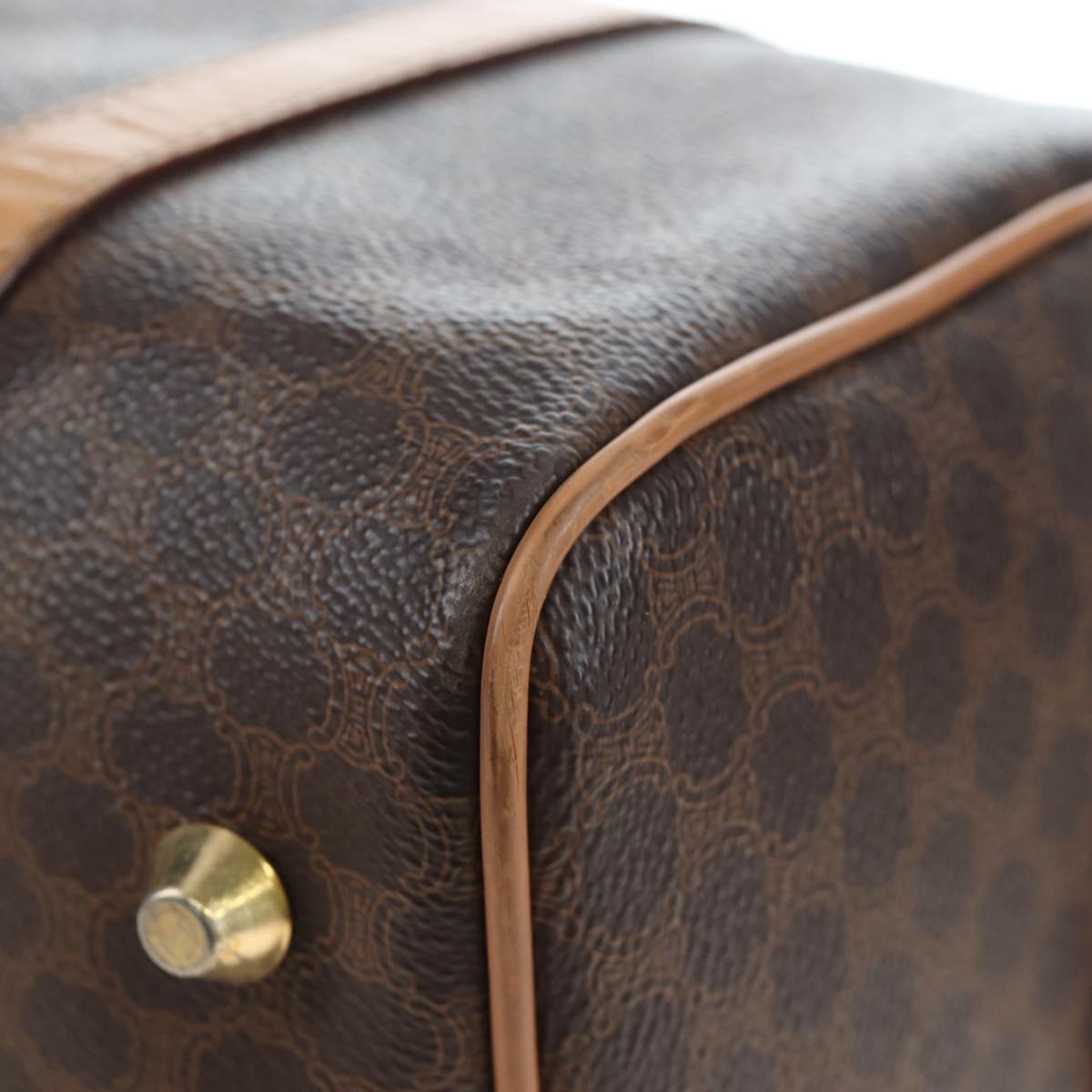 CELINE Macadam Canvas Boston Bag PVC Leather Brown Gold Auth 191818V