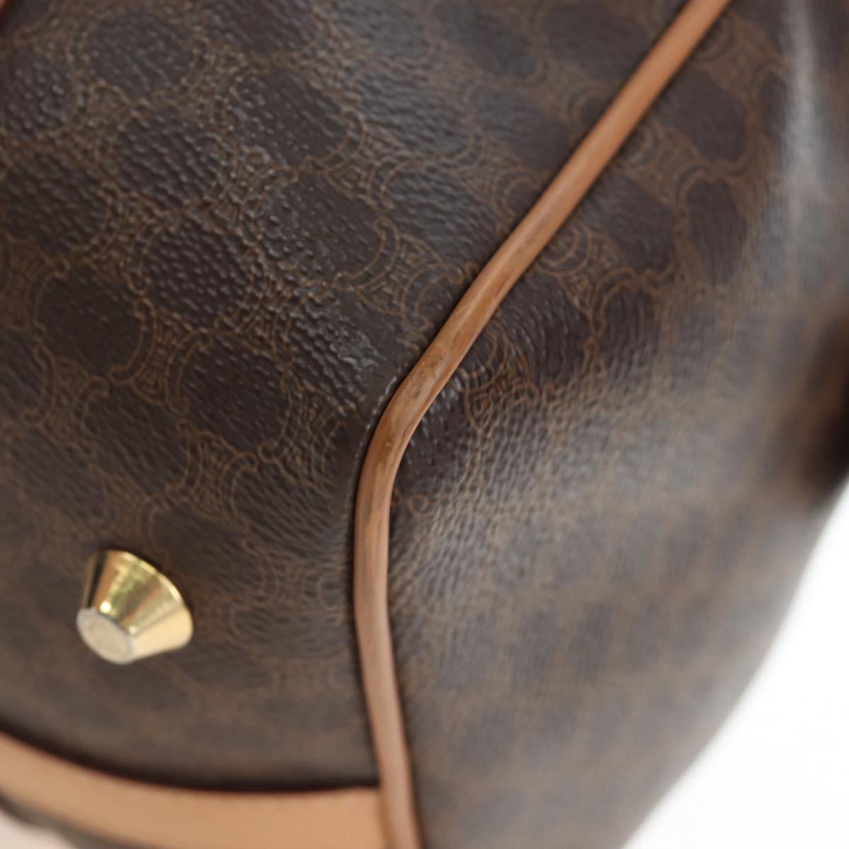 CELINE Macadam Canvas Boston Bag PVC Leather Brown Gold Auth 191818V