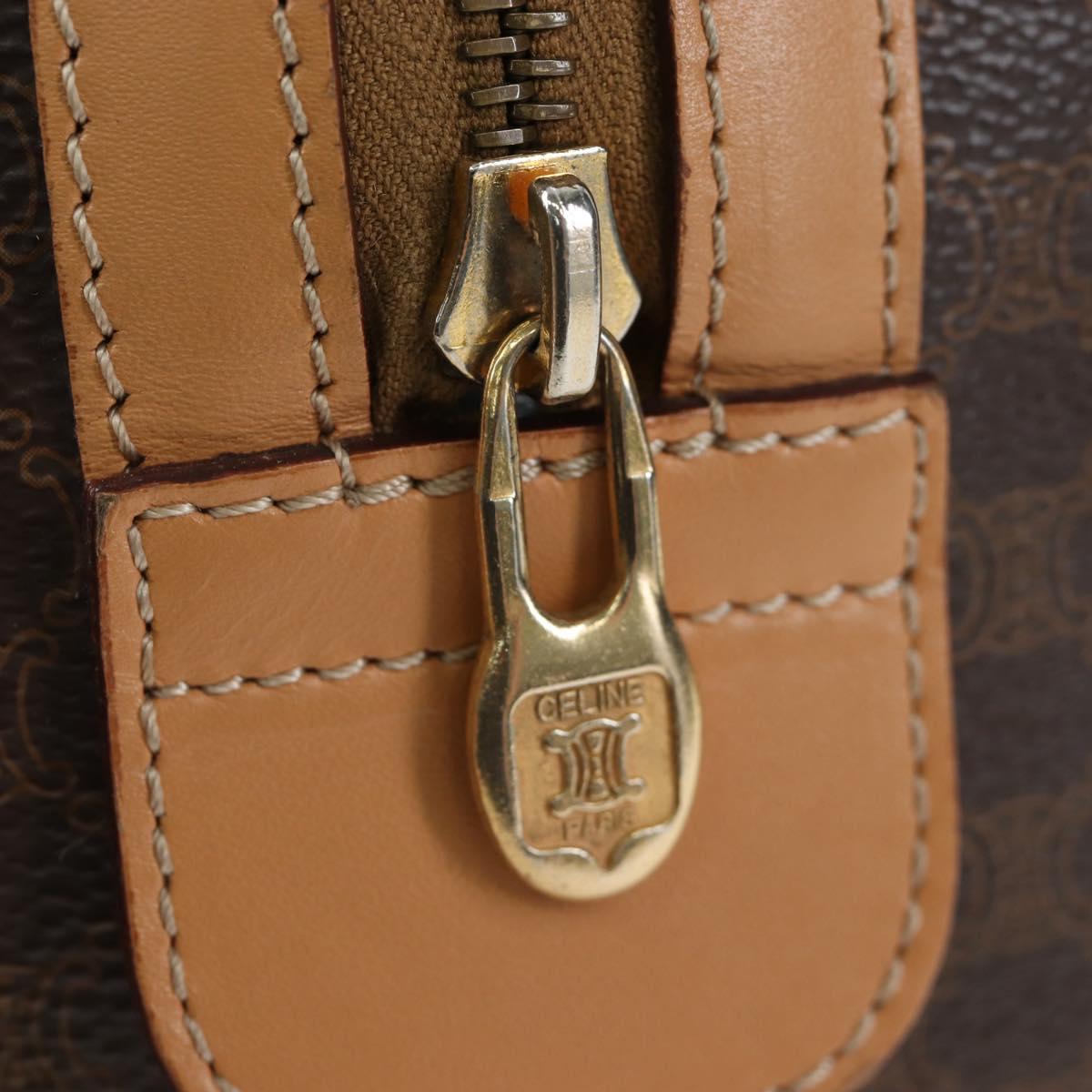CELINE Macadam Canvas Boston Bag PVC Leather Brown Gold Auth 191818V