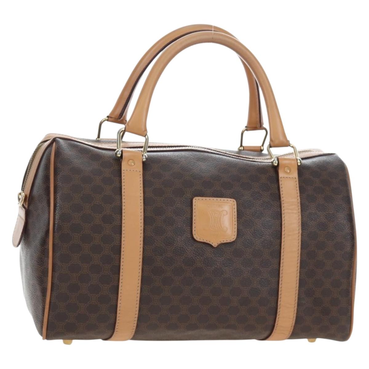 CELINE Macadam Canvas Boston Bag PVC Leather Brown Gold Auth 191818V