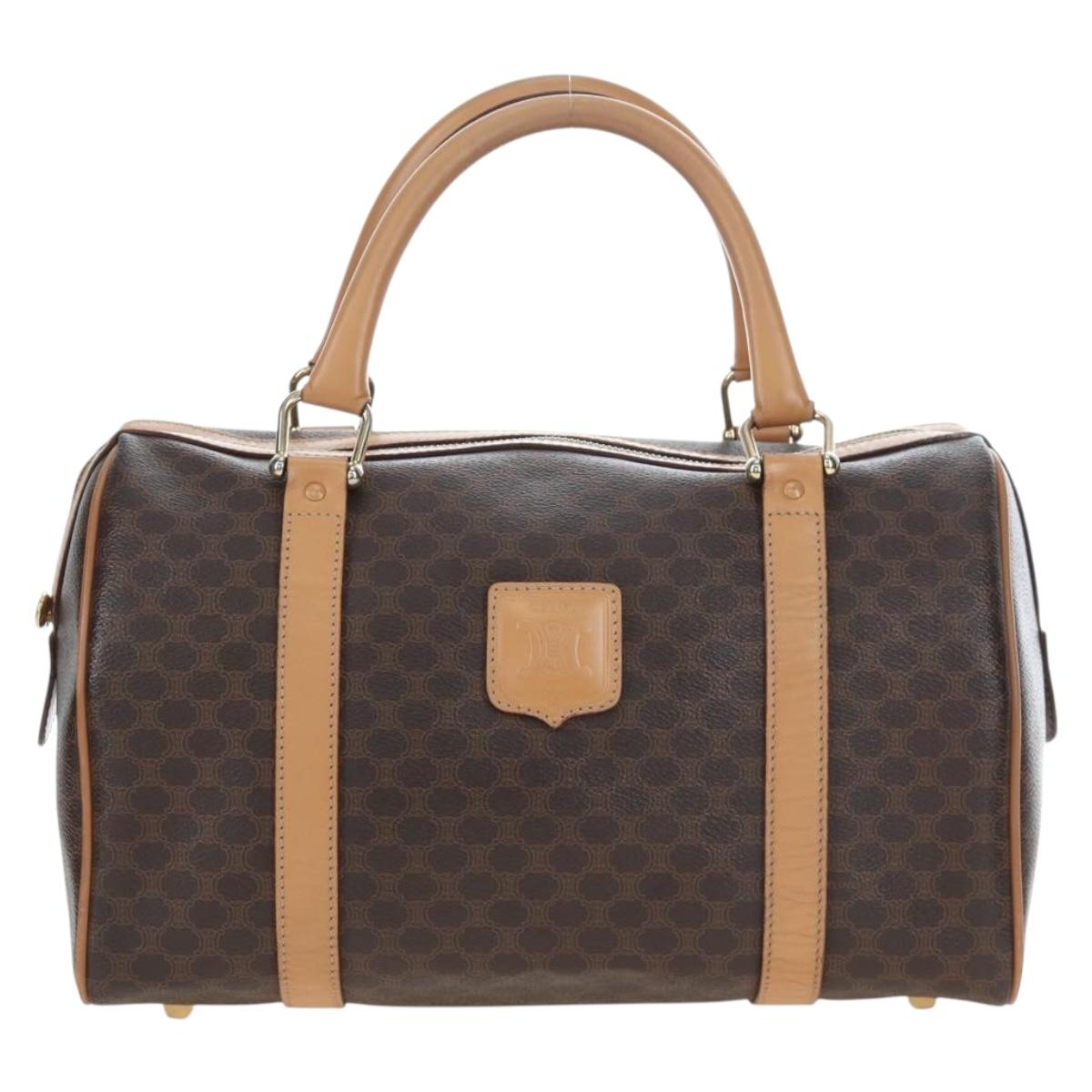 CELINE Macadam Canvas Boston Bag PVC Leather Brown Gold Auth 191818V