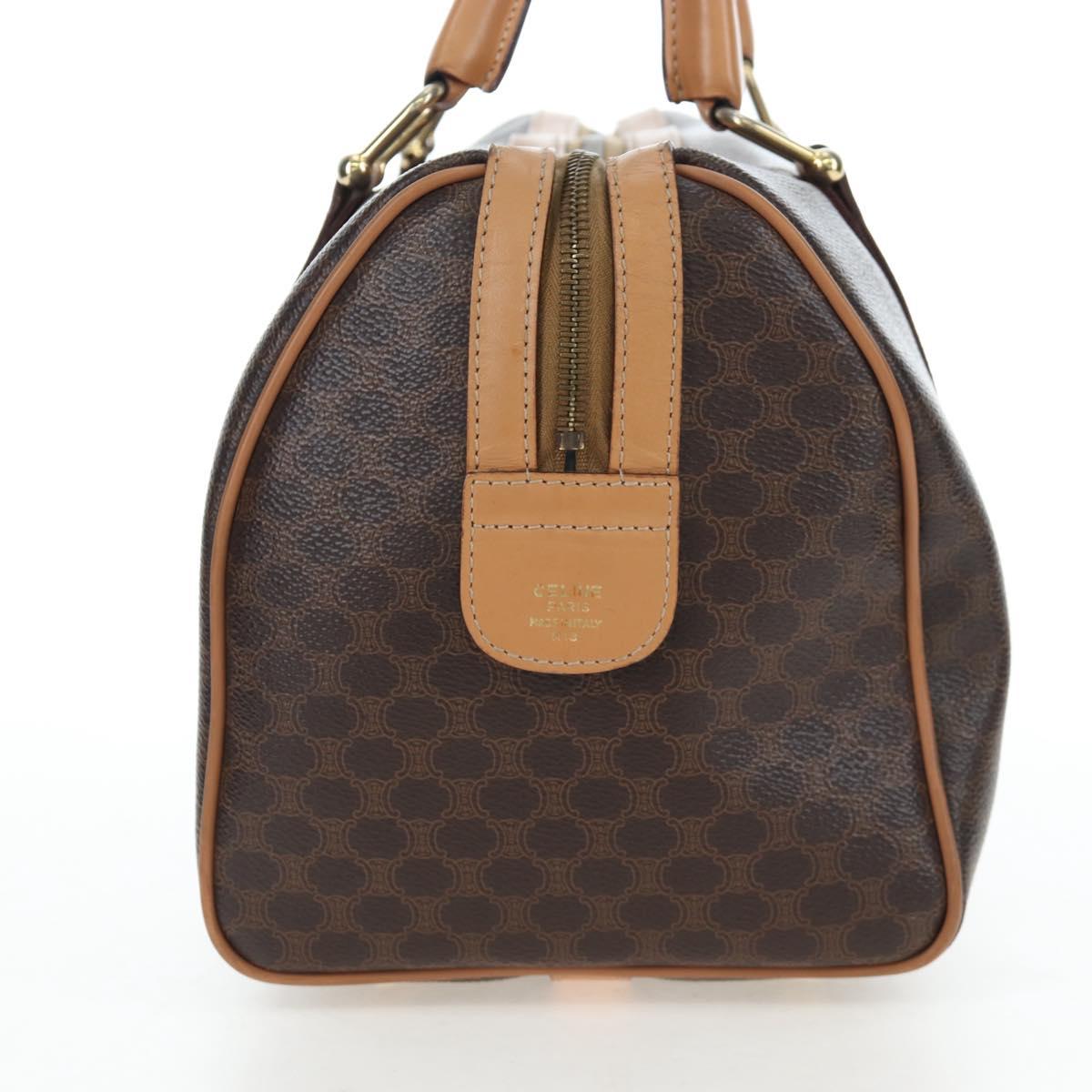 CELINE Macadam Canvas Boston Bag PVC Leather Brown Gold Auth 191818V