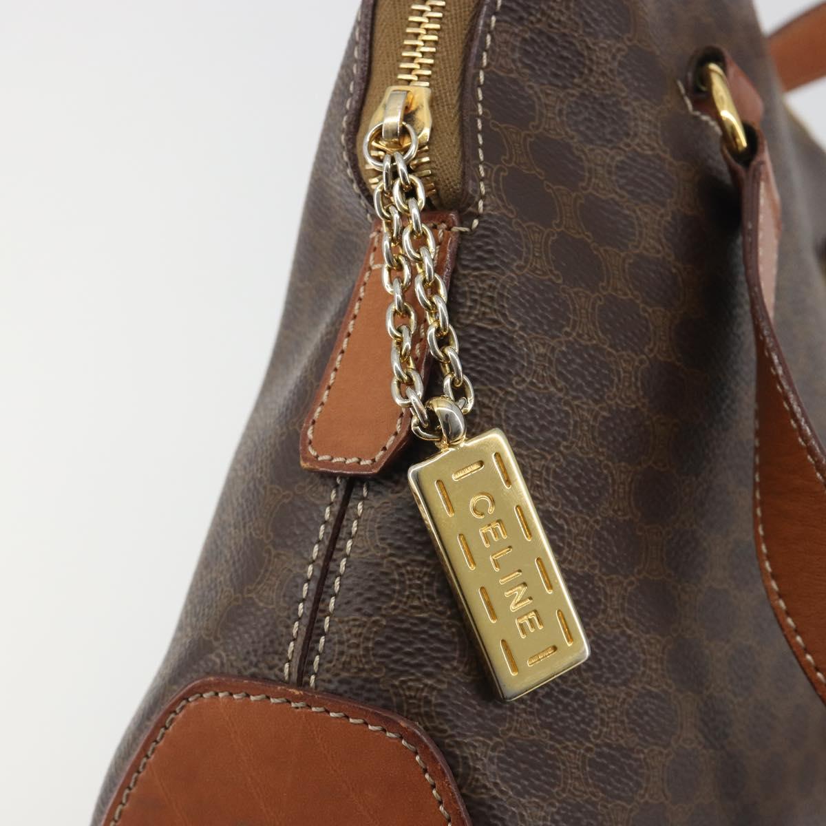 CELINE Macadam Canvas Hand Bag PVC Leather Brown Gold Auth 191819A