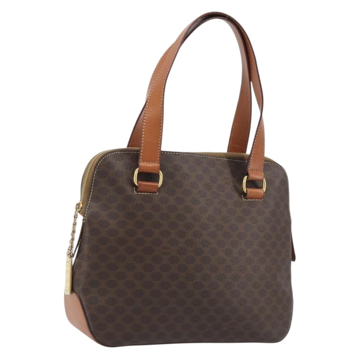 CELINE Macadam Canvas Hand Bag PVC Leather Brown Gold Auth 191819A