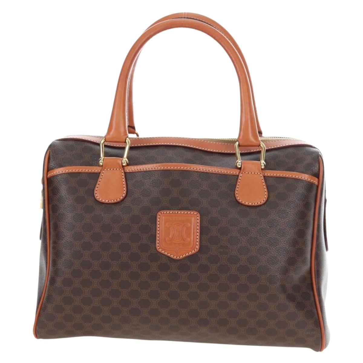 CELINE Macadam Canvas Hand Bag PVC Leather Brown Gold Auth 191820V