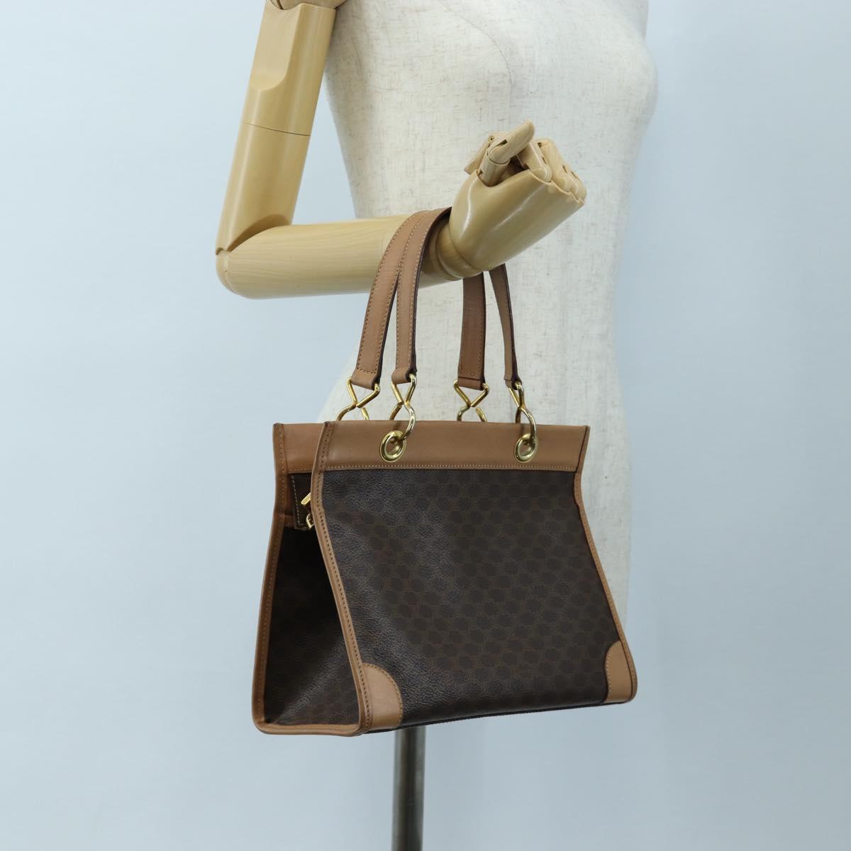 CELINE Macadam Canvas Hand Bag PVC Leather Brown Gold Auth 191821V