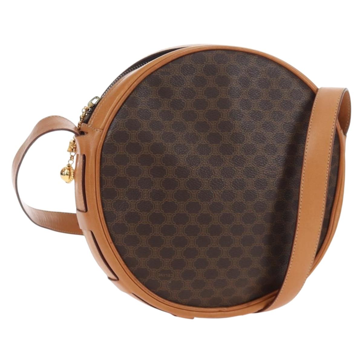 CELINE Macadam Canvas Shoulder Bag PVC Leather Brown Gold Auth 191822V