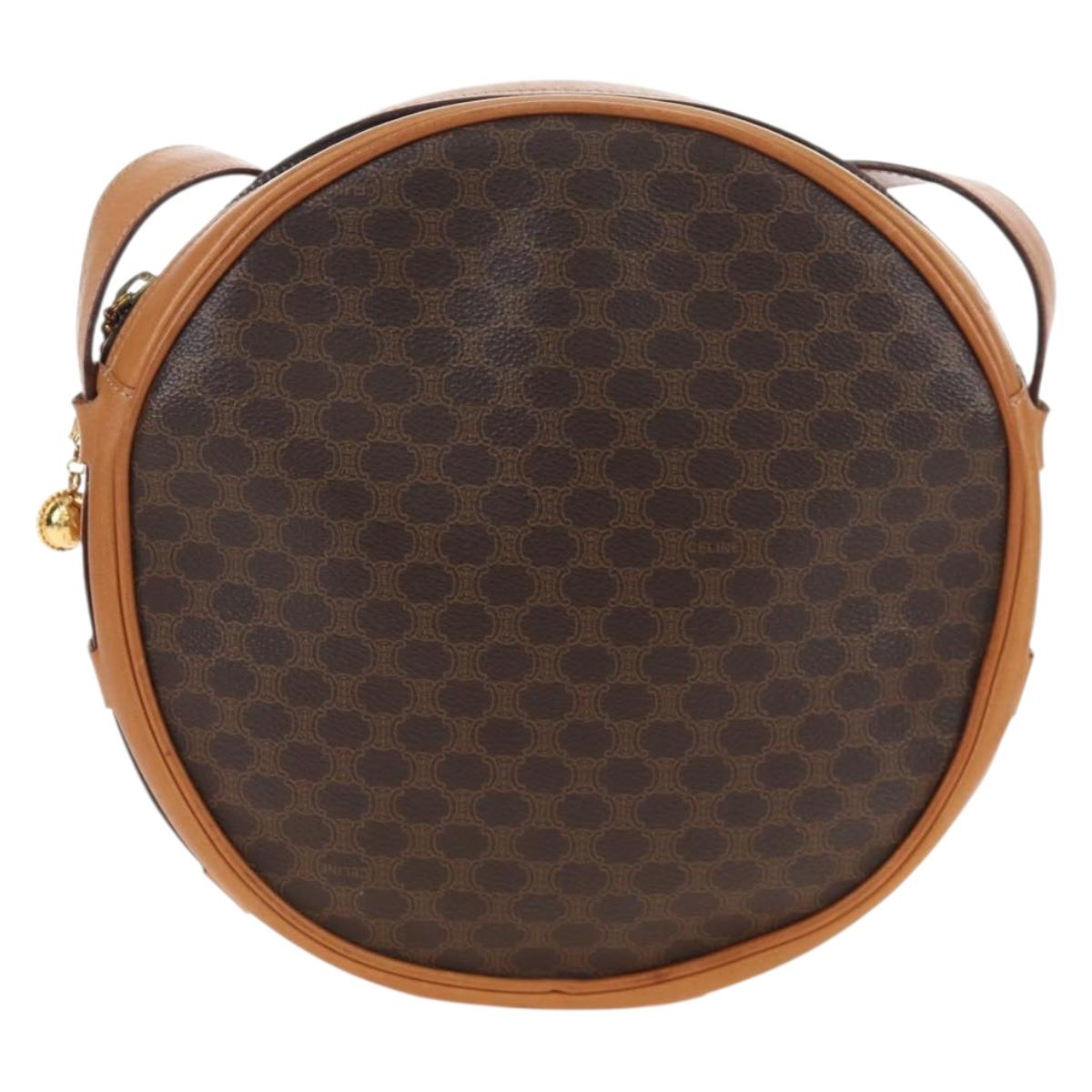 CELINE Macadam Canvas Shoulder Bag PVC Leather Brown Gold Auth 191822V