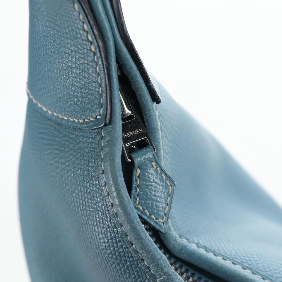 HERMES Trim 38 Shoulder Bag Leather Light Blue Silver Auth 191823M