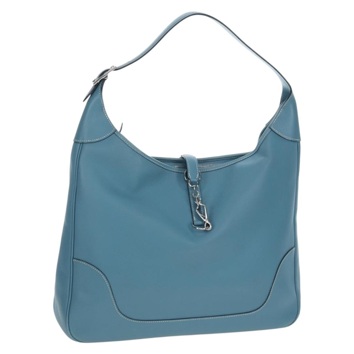 HERMES Trim 38 Shoulder Bag Leather Light Blue Silver Auth 191823M