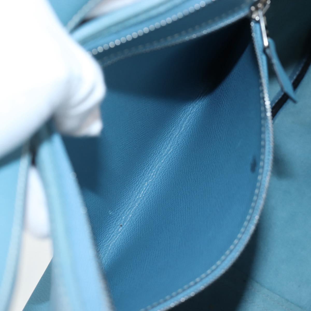 HERMES Trim 38 Shoulder Bag Leather Light Blue Silver Auth 191823M