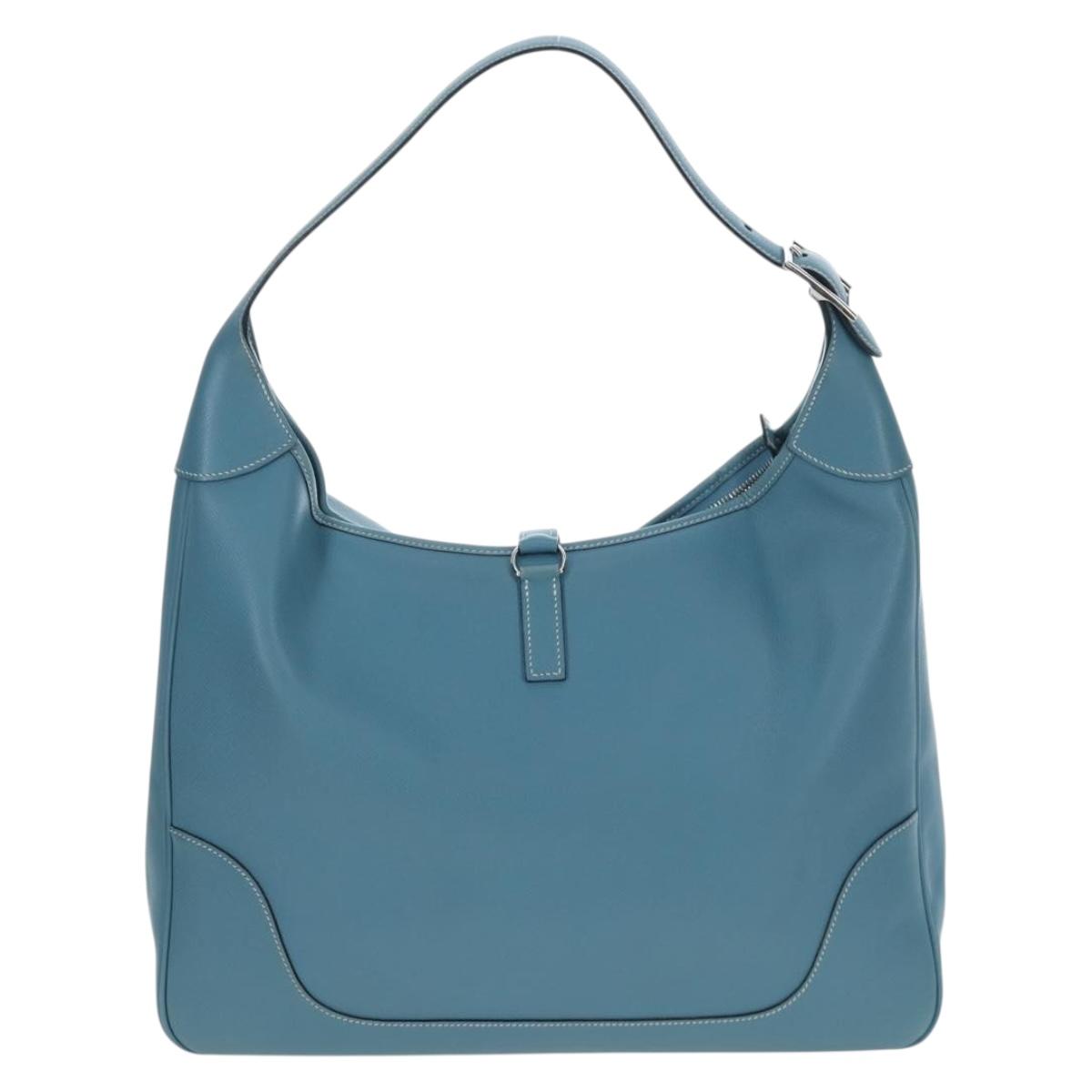 HERMES Trim 38 Shoulder Bag Leather Light Blue Silver Auth 191823M