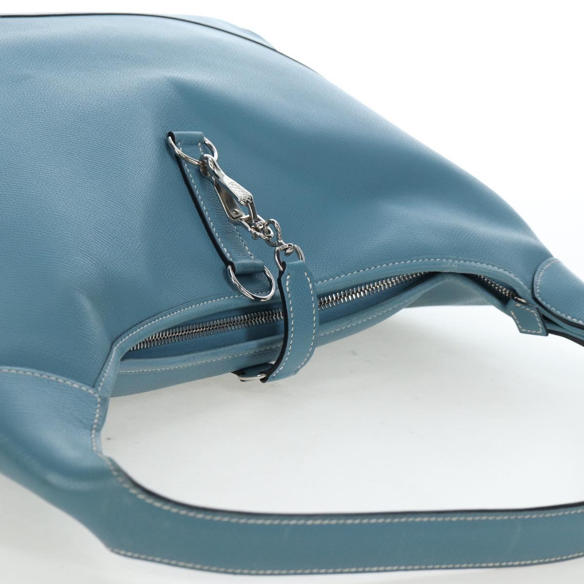 HERMES Trim 38 Shoulder Bag Leather Light Blue Silver Auth 191823M