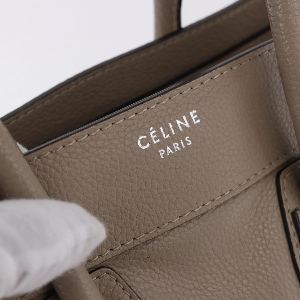 CELINE Luggage Micro Shopper Hand Bag Leather Beige Auth 191824V