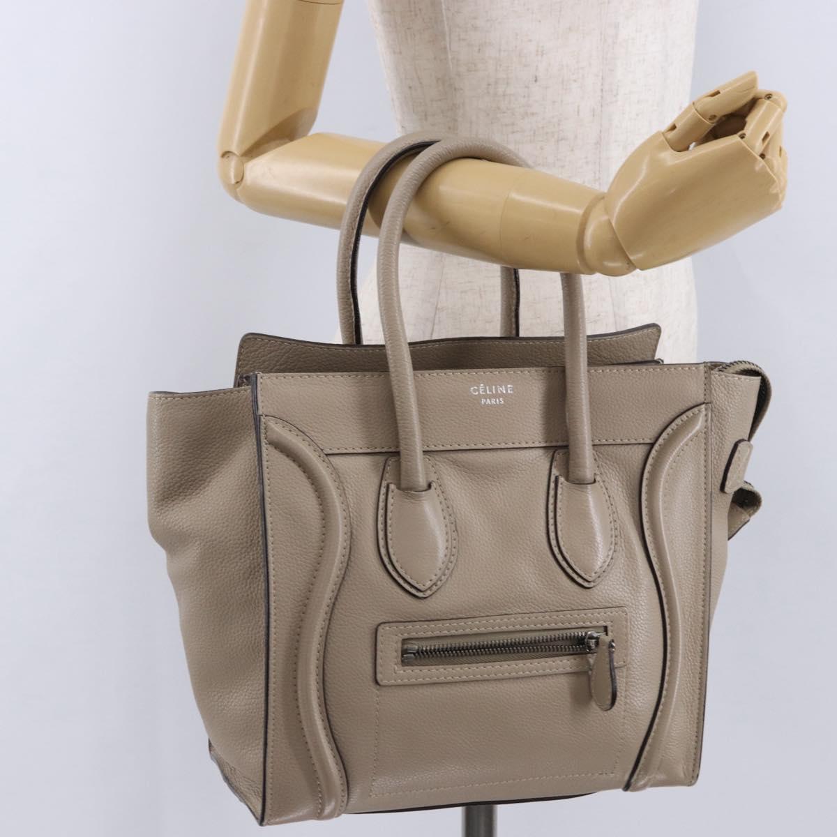 CELINE Luggage Micro Shopper Hand Bag Leather Beige Auth 191824V