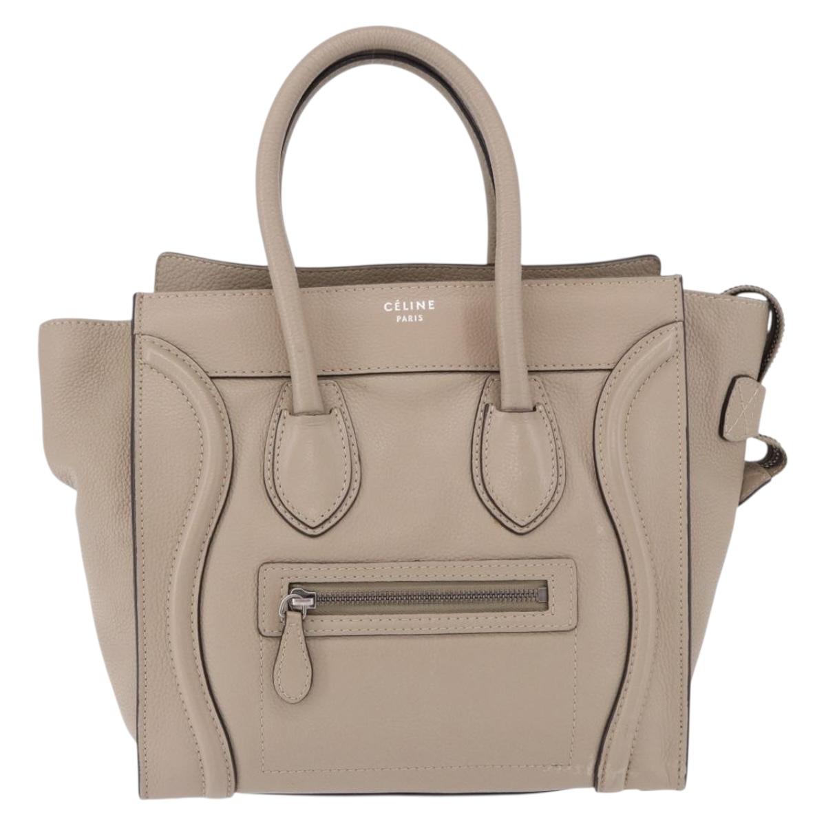 CELINE Luggage Micro Shopper Hand Bag Leather Beige Auth 191824V