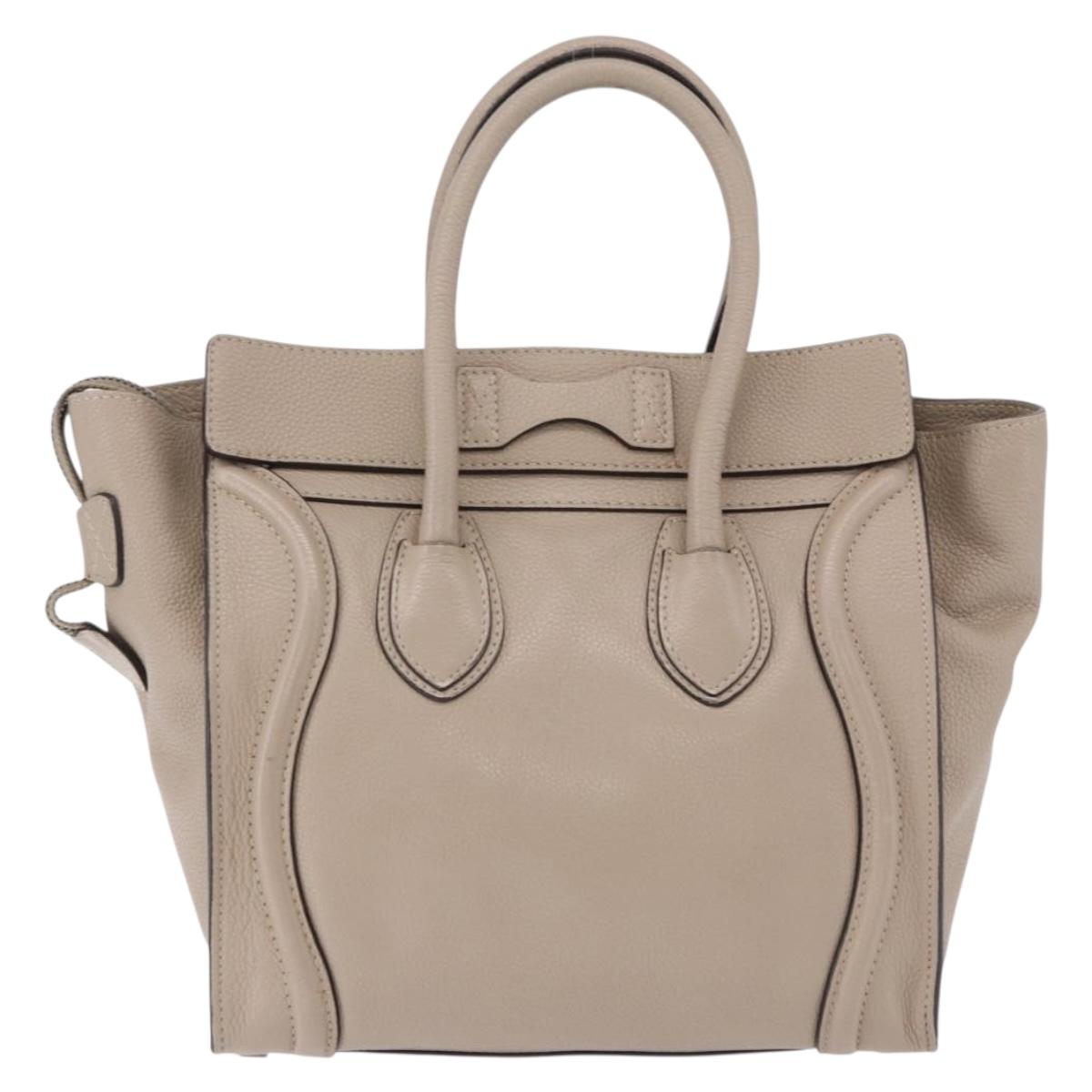 CELINE Luggage Micro Shopper Hand Bag Leather Beige Auth 191824V
