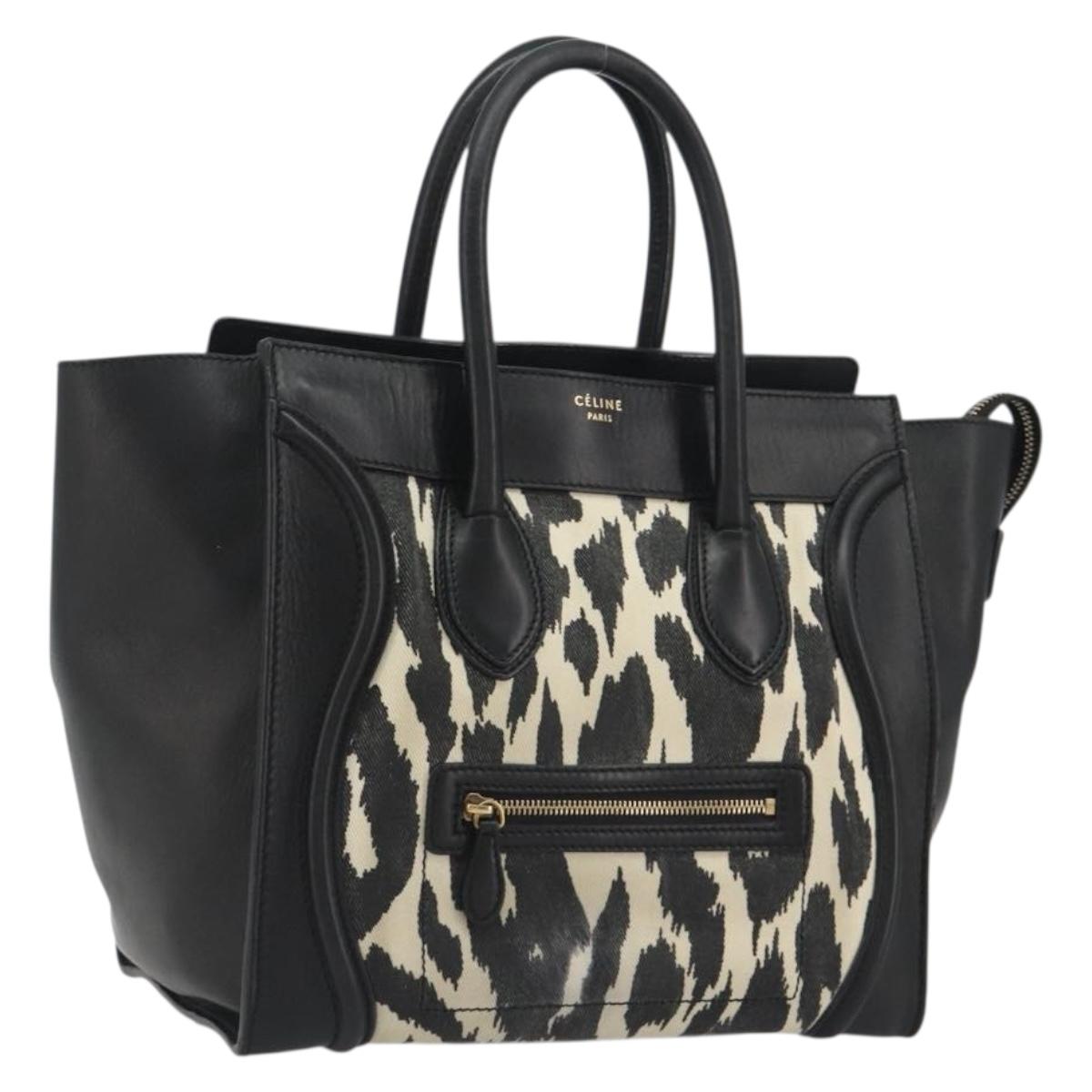 CELINE Luggage Hand Bag Canvas Black Gold Auth 191825V
