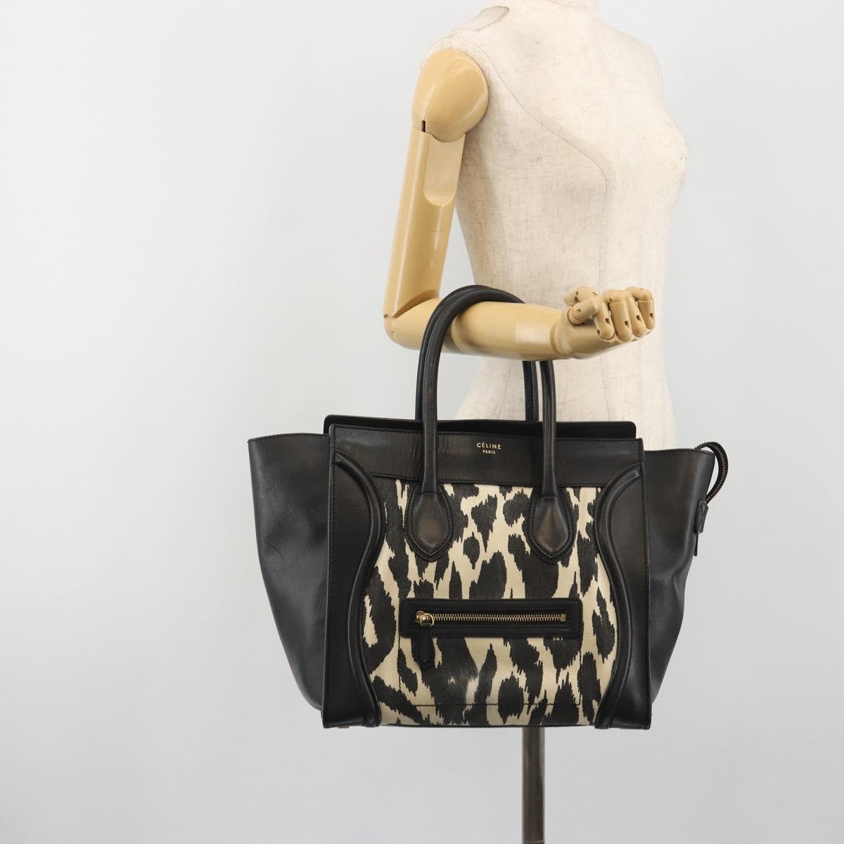 CELINE Luggage Hand Bag Canvas Black Gold Auth 191825V