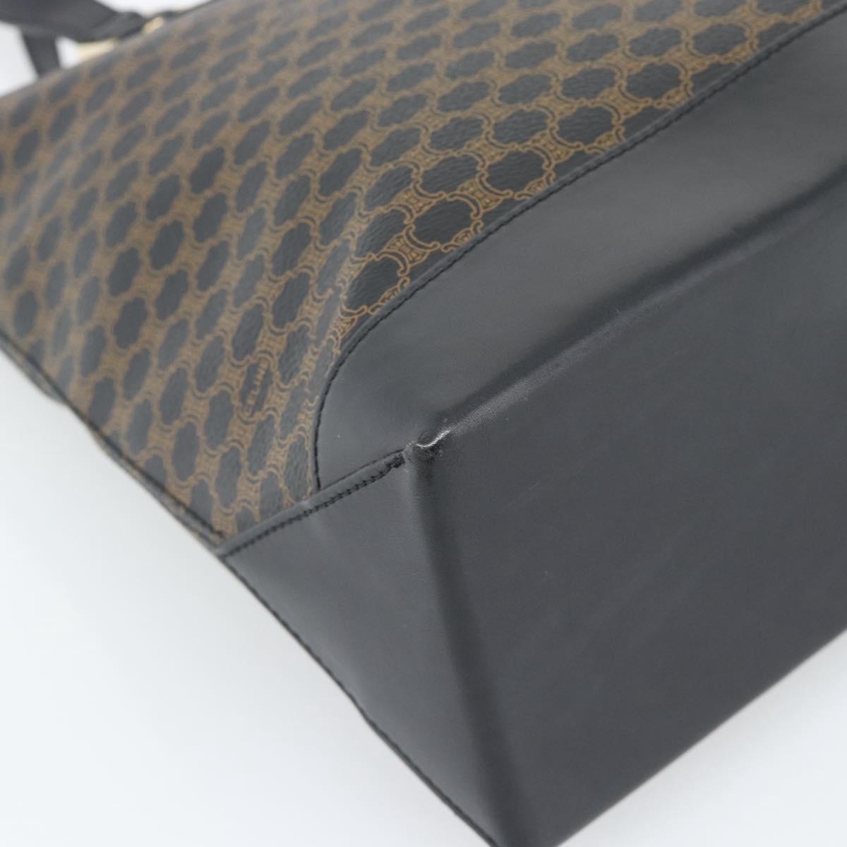 CELINE Macadam Canvas Tote Bag PVC Leather Black Gold Auth 191826V