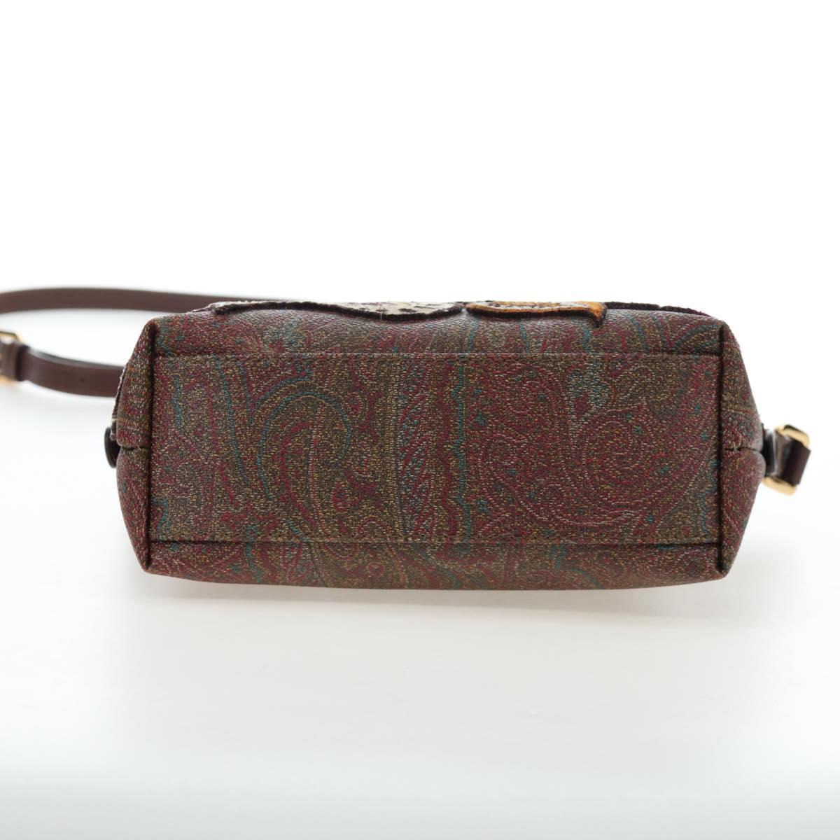 ETRO Paisley Patchwork Shoulder Bag PVC Leather Brown Bordeaux Auth 191827V